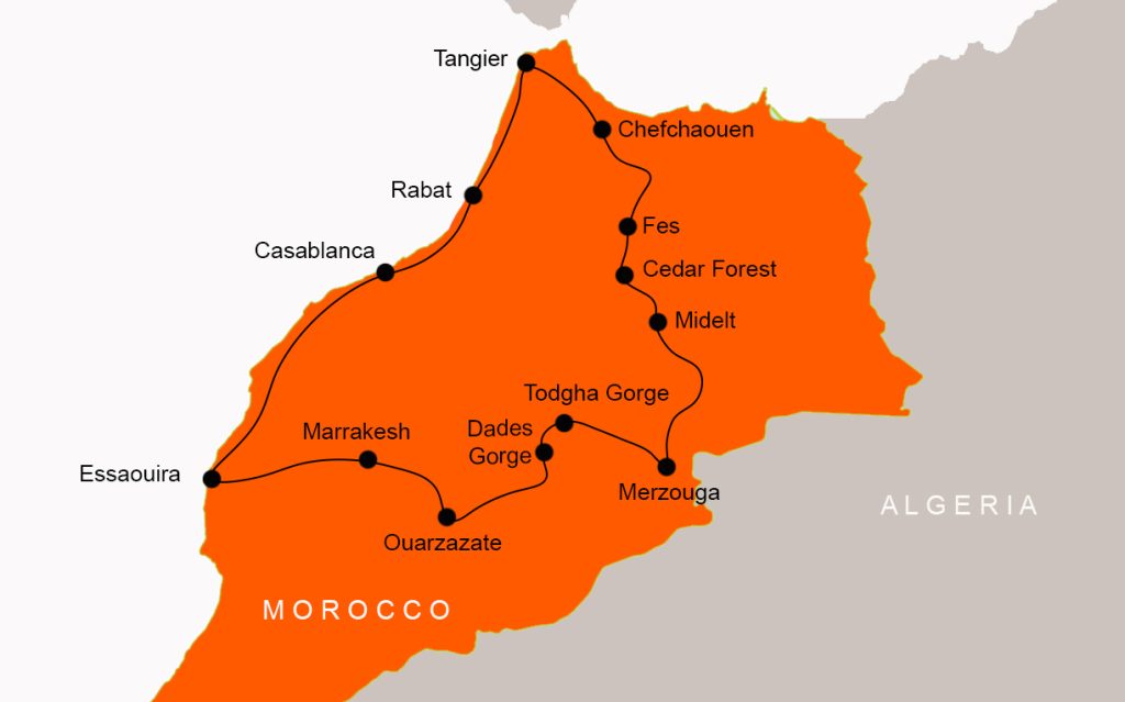 14 DAY MEMORABLE MOROCCO MAP