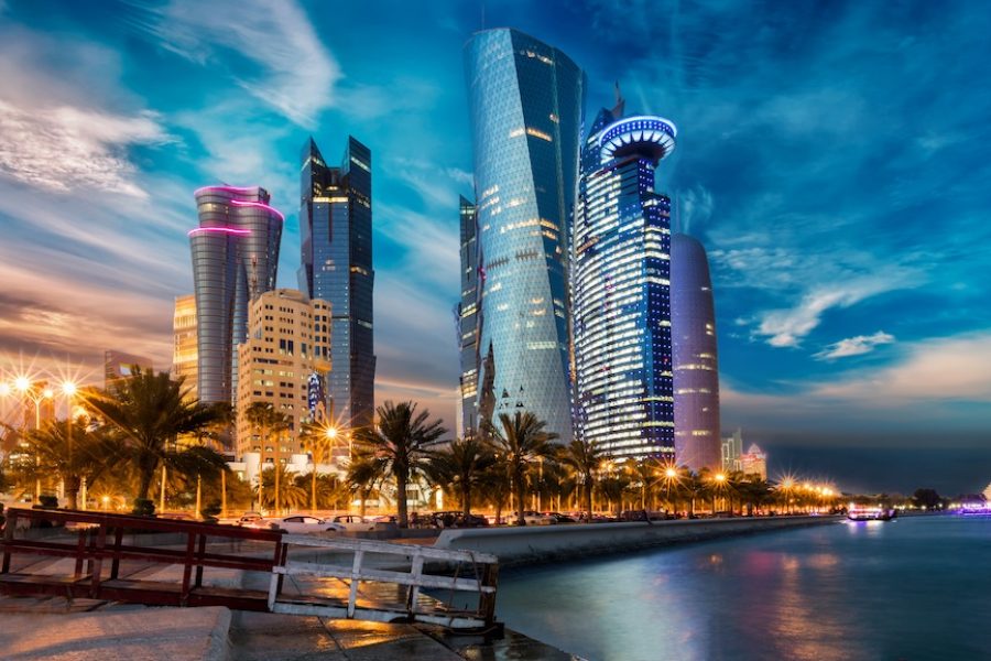 Impressive sunset over Doha's City Center