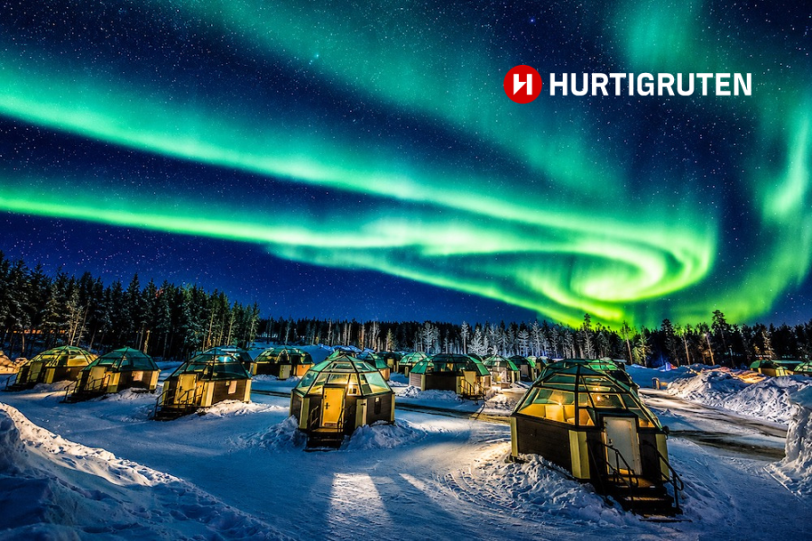 Hurtigruten - Glass Igloos - Northern Lights wit Logo