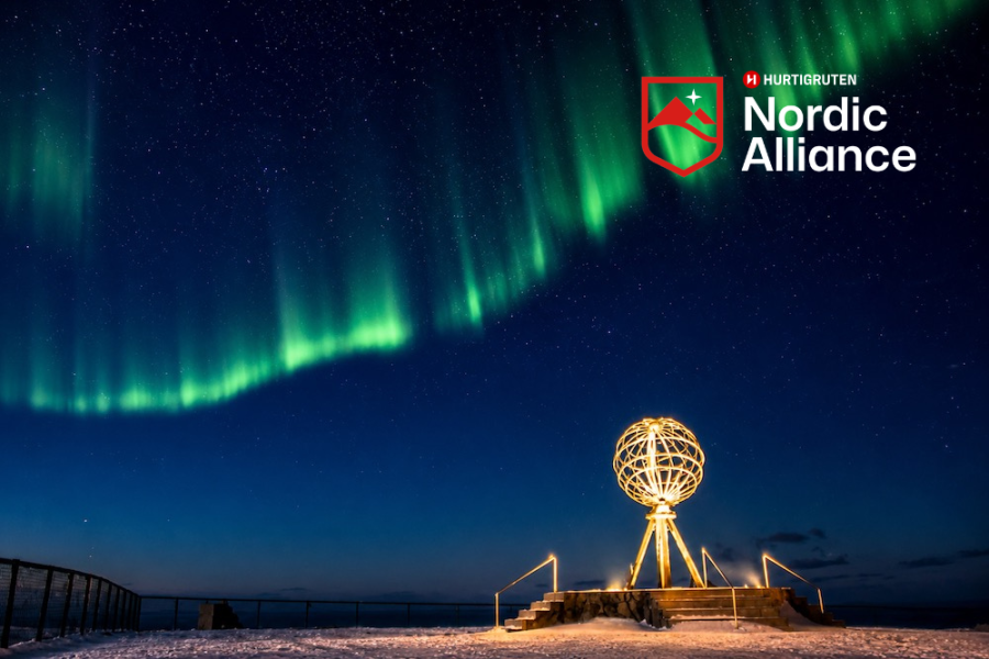Hurtigruten - Northern Lights over North Cape with Nordic Alliance Logo